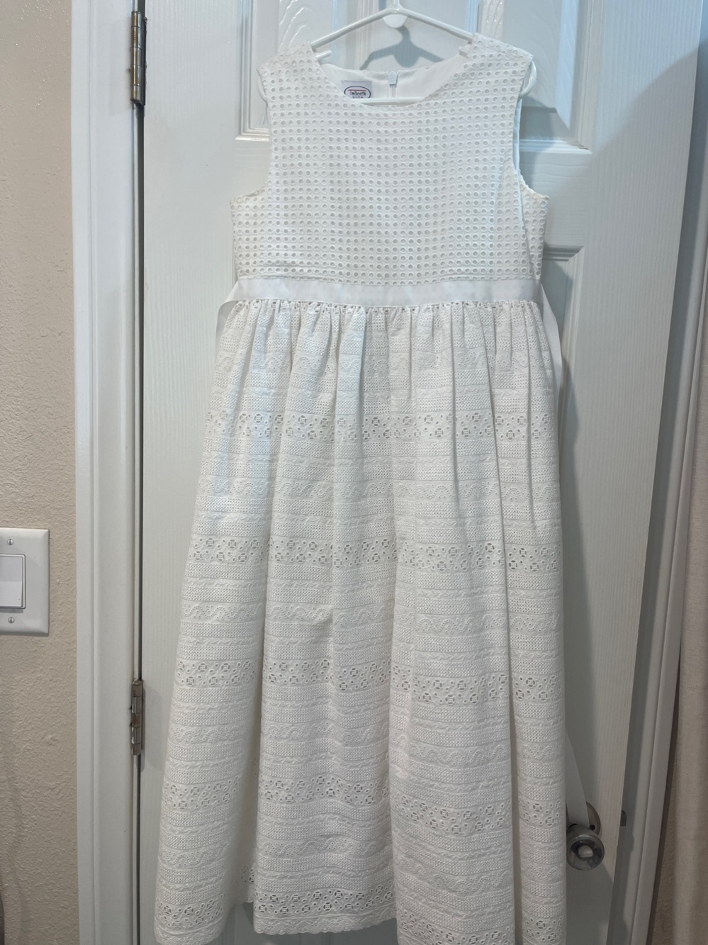Talbots White Girls' Eyelet Lace Formal Dress